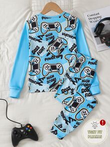 Boys' Casual 2-Piece Set Long Sleeve Top And Pants, Slim Fit, New Arrival Popular Element English Game Console Cool Graphic Print, Suitable For Boys' Home Wear Set - Multicolor - View 2