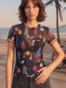 CAJUNI Women's All-Over Print Casual Daily Short Sleeve Top - Multicolor - View 6