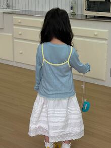 Dazy Kids Young Girl) Round Neck Design 2 In 1 Tank Top Patchwork Casual Contrast Color Inner Layer Autumn T-Shirt - Blue - View 5