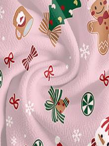 PopScrub Fun Christmas Pink Gingerbread Man, Christmas Tree, Snowman, Socks, Candy, Snowflake Women's Scrub Uniform Top - Multicolor - View 5