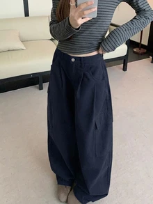 DAZY 女款休閒寬鬆喇叭牛仔褲搭配可愛上衣 - 藏蓝色 - 查看 5