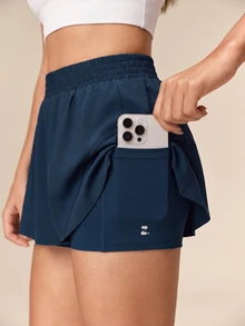 OutZeal Women Sports Shorts Gym Running Casual Elastic Waist Lightweight Solid Color Active Bottom Summer - Navy Blue - View 8