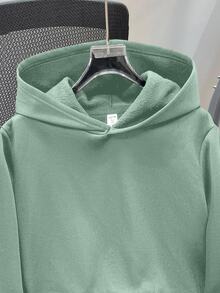 SHEIN Teens Boys' Casual Loose Comfortable Versatile Solid Color All-Match Hoodie Autumn Winter Clothes - Green - View 5