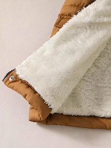 Young Boy Patch Thermal Lined Casual Versatile Winter Hooded Padded Coat - Brown - View 6
