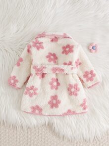 Cozy Pixies 新生兒嬰兒休閒日常舒適長袖粉色花卉圖案絨毛晨袍居家服 - 粉色 - 查看 2