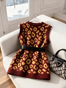 Fine & Folde Chic Leopard Print Round Neck Women Knitted Cardigan Vest Top - Multicolor - View 2