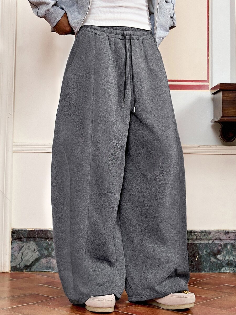 SWAVVY Men's Spring/Autumn Casual Loose Long Pants, Standard Size, Grey With Reflective Panel Patchwork - Dark Grey - View 1