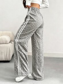 INAWLY Women's Casual Loose Fit Contrast Color Side Design Wide Leg Pants, Spring/Summer - Light Grey - View 2