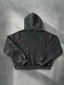 ROMWE MEN Men's Vintage Colorblock Patchwork Washed Hoodie - Black - View 3