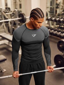 OTTIMOZO Men's Geometric Print Raglan Long Sleeve Sports T-Shirt - Black - View 6