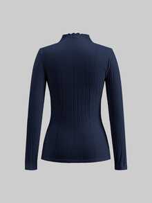 SHEIN Frenchy 女款 93% 棉羅紋 2 件組 黑/藍長袖基礎 T 恤－居家休閒/通勤/旅行/四季皆宜 - 彩色 - 查看 10