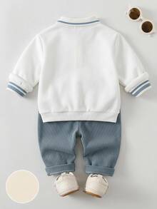 SHEIN Young Boy Cartoon Dinosaur Kids Print Long Sleeve Polo Collar Sweatshirt And Pants Casual Set - Multicolor - View 2