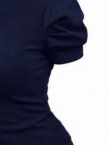 Editum 女款素色休閒日常短袖T恤 - 藏蓝色 - 查看 4