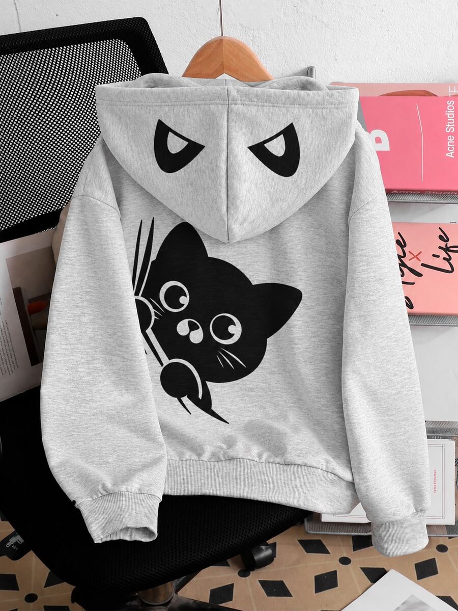 Áo nỉ kéo khóa in họa tiết hoạt hình cho bé gái tuổi teen - trắng - Xem 1