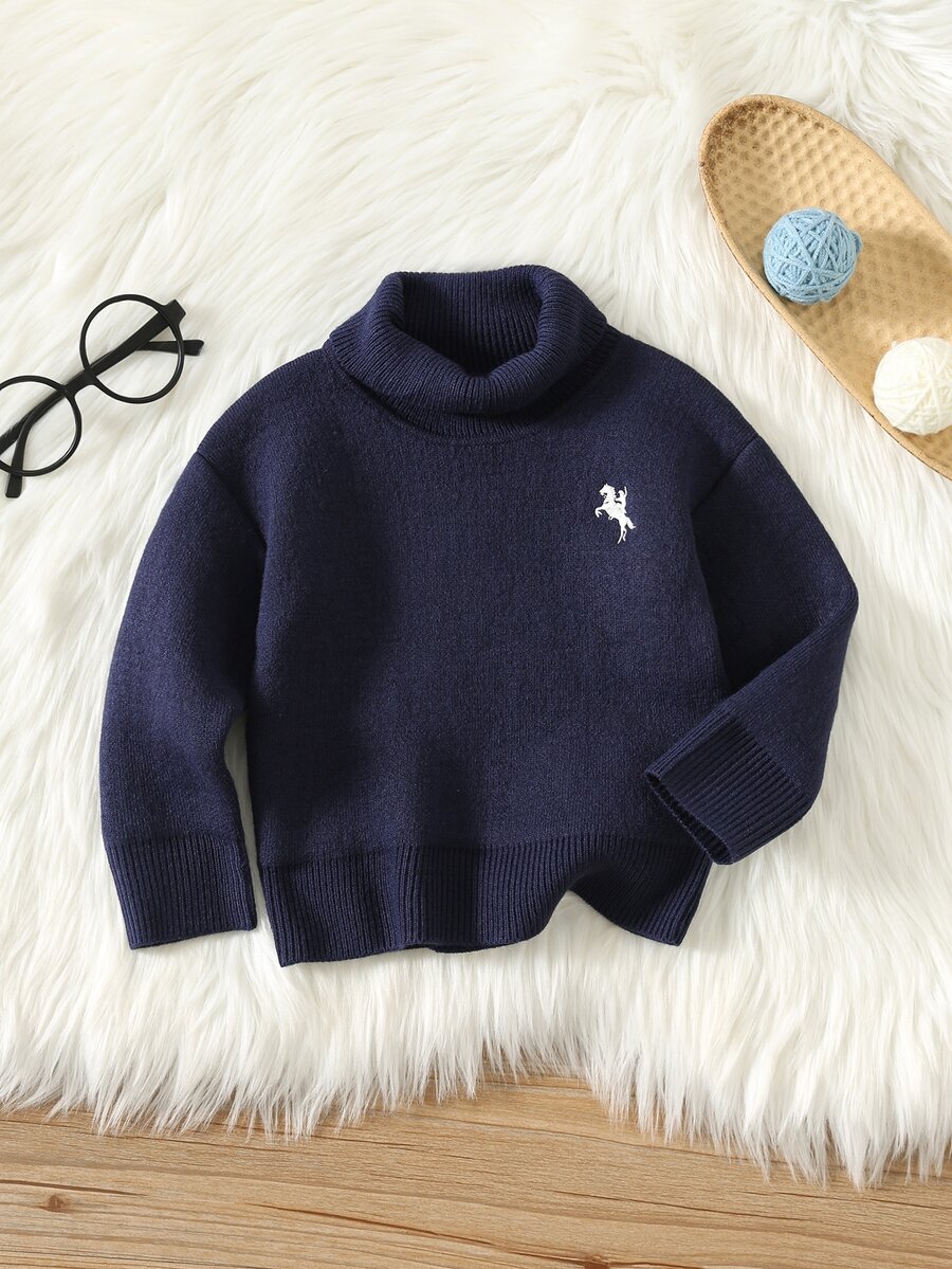 SHEIN 男女嬰兒/幼兒秋冬保暖加厚杏色高領毛衣,嬰兒毛衣,抓絨加厚 - 杏色 - 查看 1
