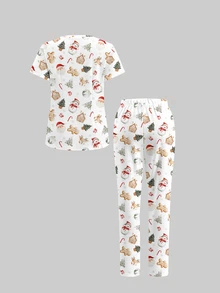 TaskEZ Scrub Uniform Set Christmas Santa Claus Christmas Tree Gingerbread Man Holiday Style Short Sleeve Top And Long Pants - Multicolor - View 2