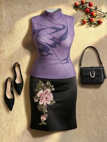 EastFlair Plus Size Women's Stand Collar Casual Daily Wear Top - Violet Purple - View 4