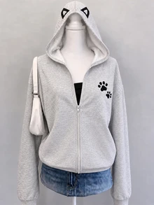 Sweatshirt Resleting Motif Kartun untuk Remaja Perempuan - Putih - View 5