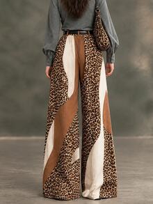 LUMIGAL Premium Casual Commuter Loose Leopard Print Pants With Belt - Multicolor - View 2