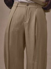 Musero Pleated Suit Pants Side Pockets One Back Pocket Co Ord Trousers Only Autum Winter Essentials - Brown - View 5