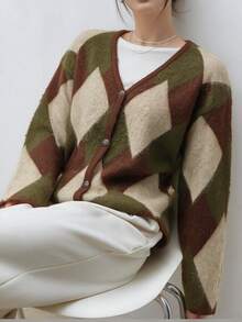 Dazy-Less Women's Diamond Quilted Casual Daily Cardigan - Coffee Brown - View 4
