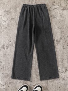 SHEIN 兒童青少年男孩休閒街頭風運動雪花布料五角星圖案長褲 針織運動褲 直筒褲 Y2K下身褲 秋冬適用 校園 家庭聚會 度假 派對 秋季穿搭 冬季穿搭 - 彩色 - 查看 4
