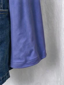 Flirla Autumn Fashion Solid Color Bell Sleeve Ruched Waist T-Shirt - Dusty Purple - View 4