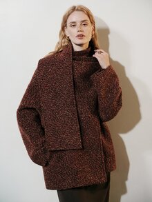 Aveloria Modichic Sweater Top Oversized Tweed Textured Integrated Scarf Collar High Neck Drop Shoulder Elegant Burgundy Fall Clothes For Women Winter Sweaters Christmas - Multicolor - View 4