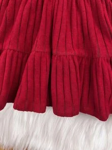 SHEIN 女嬰純色百褶休閒日常夏季洋裝 - 紅色 - 查看 7