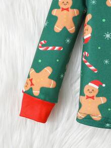 SHEIN Infant Toddler Cute Gingerbread Man Print Pattern Fitted Loungewear Set - Green - View 4