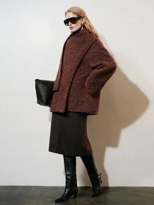Aveloria Modichic Sweater Top Oversized Tweed Textured Integrated Scarf Collar High Neck Drop Shoulder Elegant Burgundy Fall Clothes For Women Winter Sweaters Christmas - Multicolor - View 6