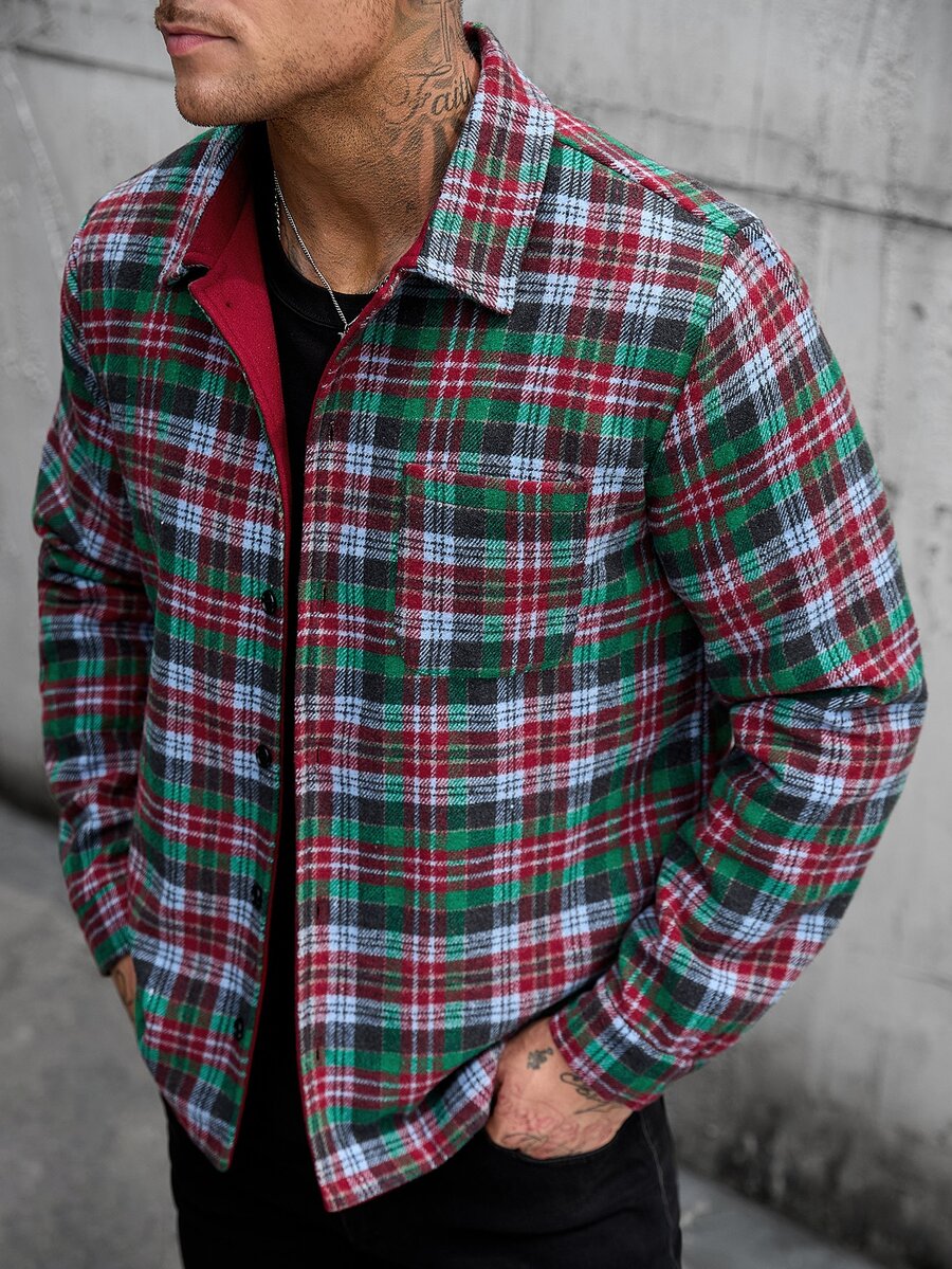 Manfinity CasualCool 男士休閒大衣，格紋布料，適合日常穿著，也是送給男友和丈夫的理想禮物 - 彩色 - 查看 1