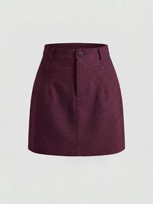 Vintamour Women's Solid Color Pocket Casual Commute Skirt - Burgundy - View 6