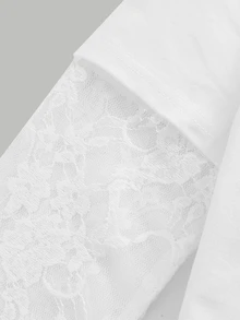 SHEIN Tween Girls White Knitted Fitted Waist Design Contrast Lace 2 In 1 T-Shirt, Suitable For Daily Commute And Back To School Outfits - White - View 7