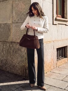 Ciel Poise Women's Jacket Slim Cropped Textured Double Breasted Metal Button Stand Collar Commute Beige Indented Cuffs Napoleon Jacket Blazer Fall Clothes Autumn - Light Grey - View 6