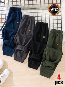 SHEIN 4件組買2送2兒童青少年男孩休閒學院風極簡實用百搭運動長褲多件套裝，男孩套裝，適合春/夏、情人節、約會、秋季 - 彩色 - 查看 5
