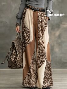LUMIGAL Premium Casual Commuter Loose Leopard Print Pants With Belt - Multicolor - View 8