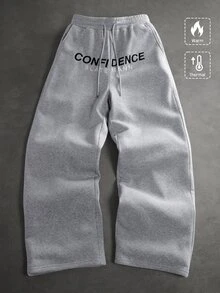 SLATEMANN Men's Letter Print Drawstring Waist Pocket Casual Sweatpants - Grey - View 5