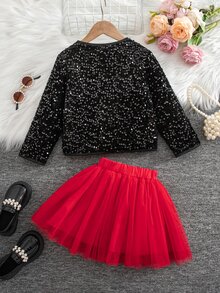 SHEIN Genkimix Kids 秋冬新款韓系小眾簡約休閒日常生日套裝 7歲小女孩可愛套裝 棕色白色 - 紅色 - 查看 3