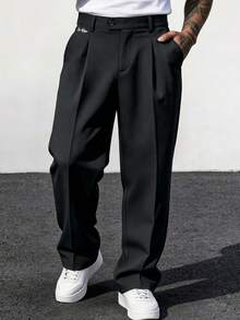 Manfinity Homme Men's Casual Button Pocket Business Trousers For Office - Black - View 1