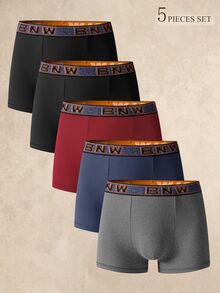 Manfinity Underwear&Sleepwear Basics Men's Jacquard Waistband Boxer Briefs 5-Pack - Multicolor - View 1
