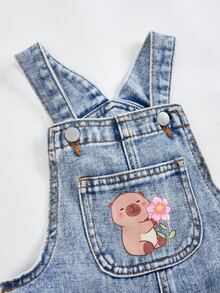 SHEIN Young Girls Fall/Winter Y2k Chic Cartoon Capybara Ripped Denim Loose Overalls,For Kids Girls Daily&Streetwear Outfits,Girls Christmas&Birthday Outfits - Blue - View 5
