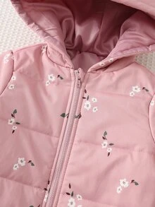 Cozy Pixies Baby Girls Winter Coats Casual Versatile Woven Ditsy Floral Hooded Long Sleeve Thick Padded Thermal Lined Jumpsuit - Pink - View 6