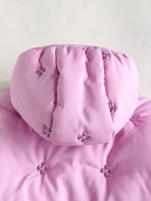 Maija Kids Maija Kids 1件少女可愛休閒精緻舒適百搭粉色刺繡條紋連帽長袖加厚外套，適合返校、外出、休閒活動、派對，秋冬穿著 - 粉色 - 查看 5