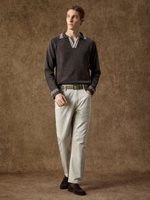 Manfinity CityGents 男士秋冬拼接幾何圖案插肩袖長袖休閒毛衣 - 棕色 - 查看 3