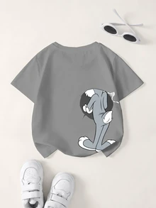 LOONEY TUNES X SHEIN Young Boy Letter Cartoon Print Casual Daily Short Sleeve T-Shirt - White - View 2