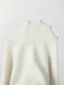 SHEIN 女款抽繩連帽針織開襟外套，秋季鈕扣前襟休閒毛衣 - 米色 - 查看 8