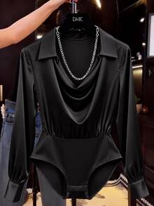 SHEIN Clasi Plus Size Sexy Long Sleeve Bodysuit For Vacation And Travel - Black - View 1