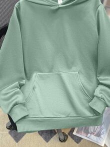 SHEIN Teens Boys' Casual Loose Comfortable Versatile Solid Color All-Match Hoodie Autumn Winter Clothes - Green - View 6