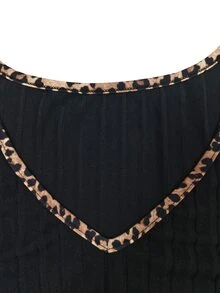 Linhara CURVE 大尺碼女款豹紋拼接色塊休閒長袖T恤，適合日常穿著 - 黑色 - 查看 4